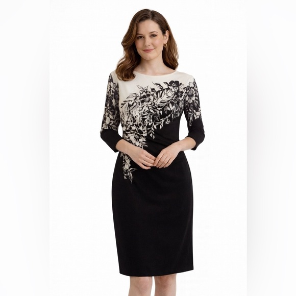 Ralph Lauren Dresses & Skirts - Ralph Lauren Black and White Floral Long Sleeve Dress Size 4